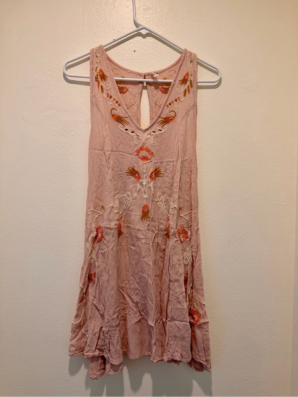 Free People Blush Pink Embroidered Mini Dress